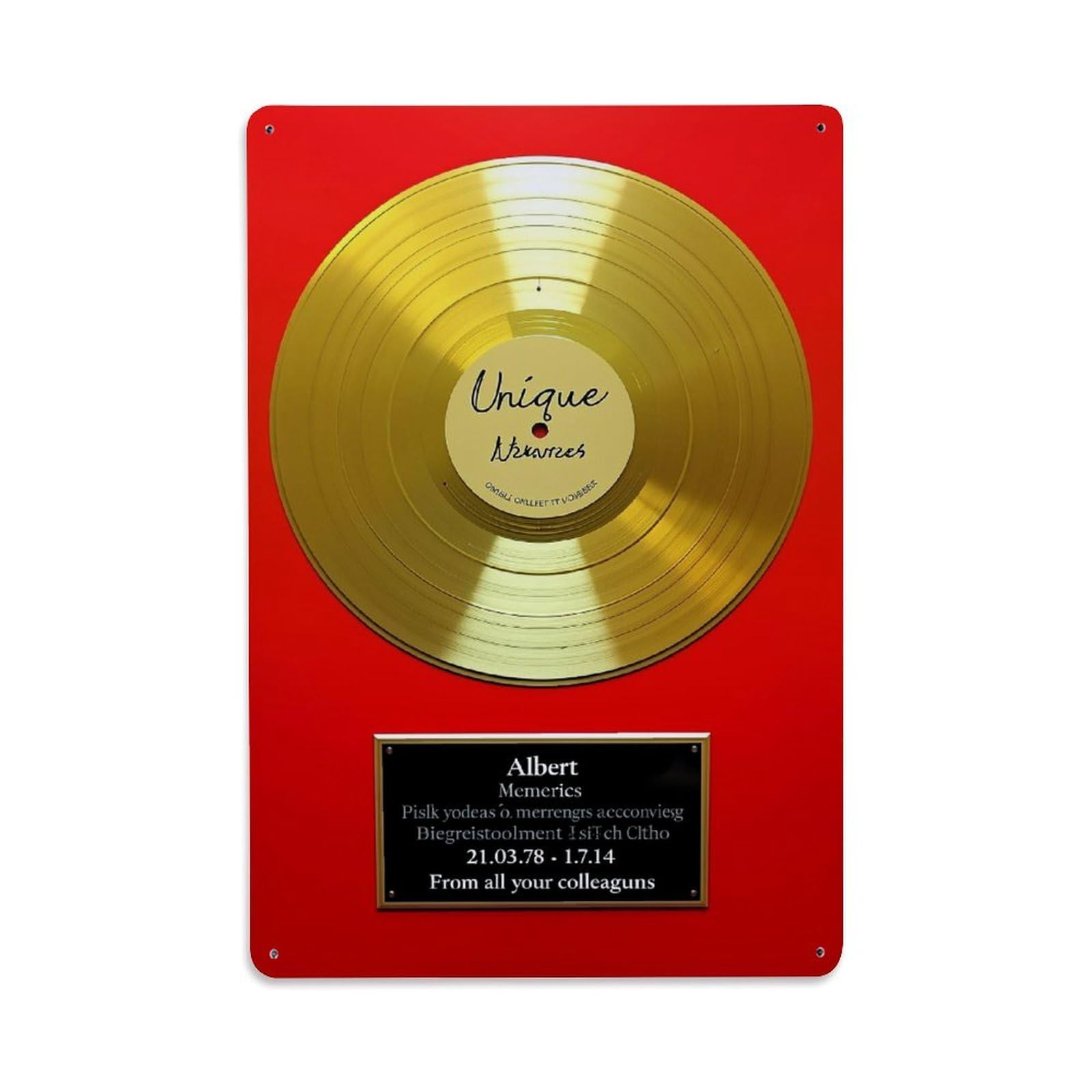 Jdfenggu Vintage Golden Vinyl Record With Red Background Retro Metal Tin Sign, Decor Art Poster For Bar, Home, Man Cave, Kitchen, Laundry Room Gift 8X12inch