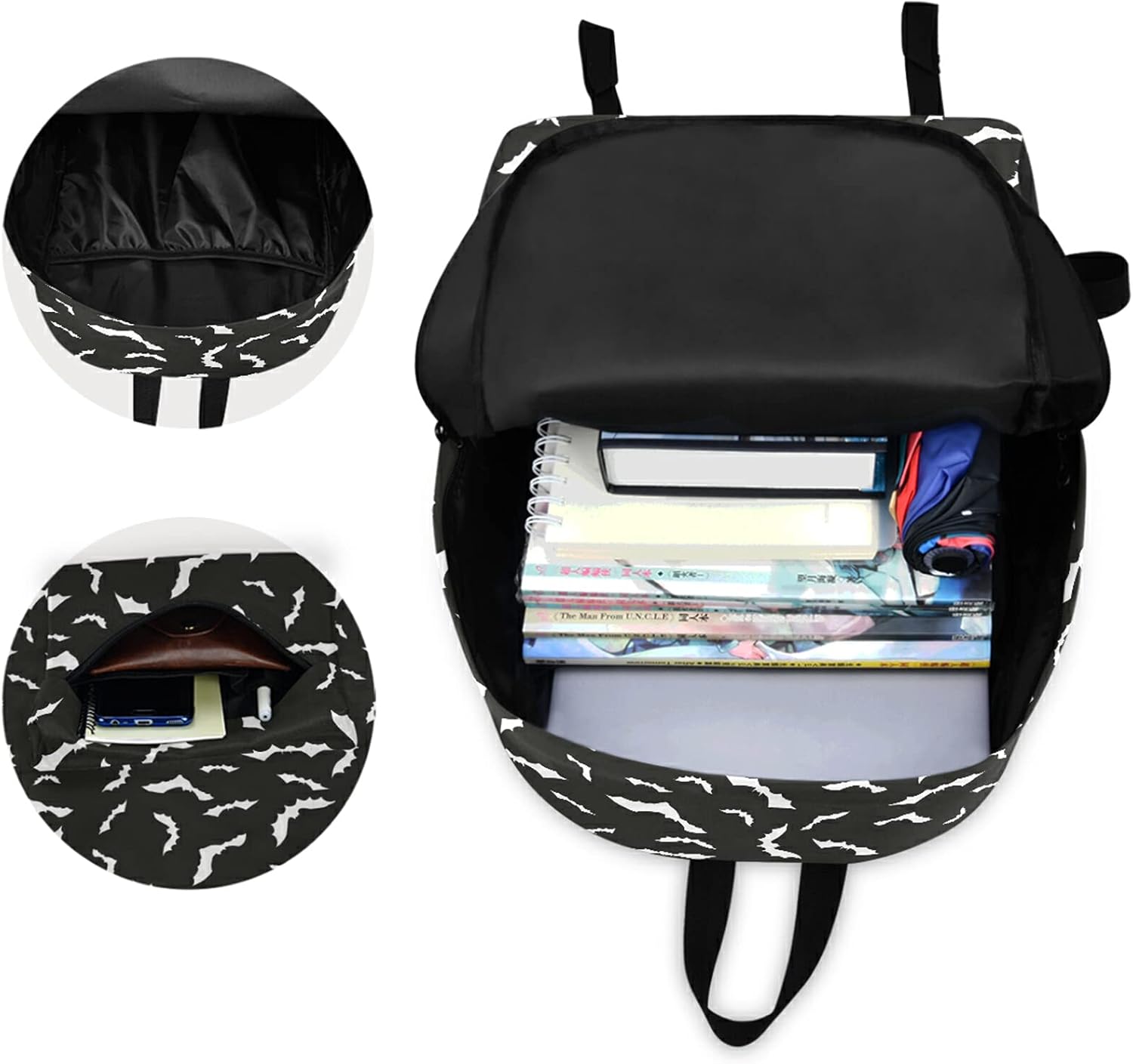 Stylish Bats Halloween Pattern Polyester Computer Backpack Large Daypack for Business Sport Travel School Bookbags - Image 3