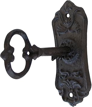 BCI Treasure Gurus Cast Iron Victorian Skeleton Key in Door Lock Wall Coat Hook