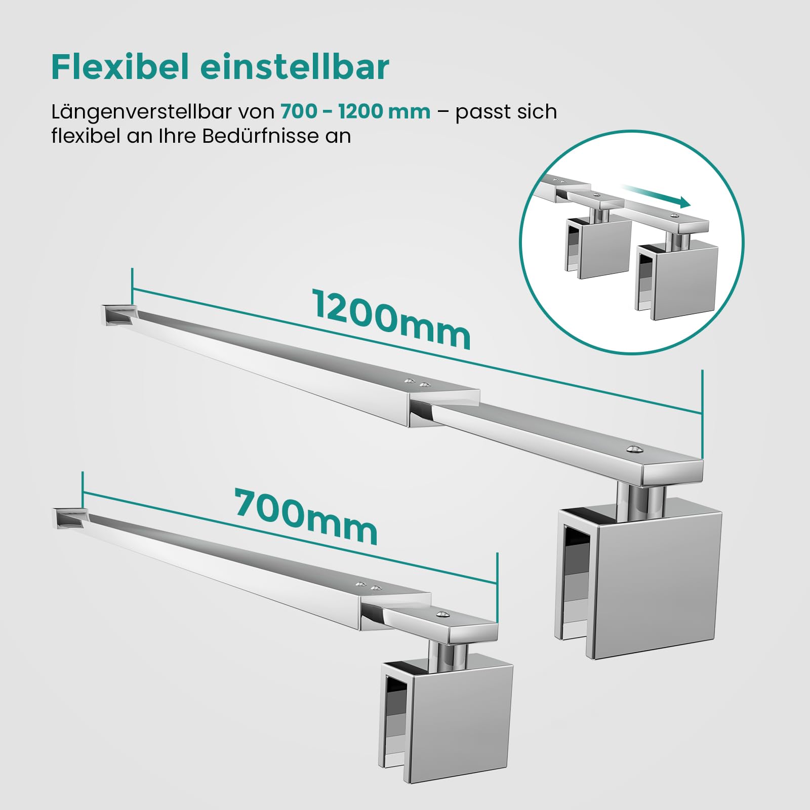 EMKE Stabilisierungsstange Dusche Verstellbar 70-120 cm, 360° Drehbar Duschwand Stabilisator, Haltestange Duschabtrennung für 8-10mm Glasstärke