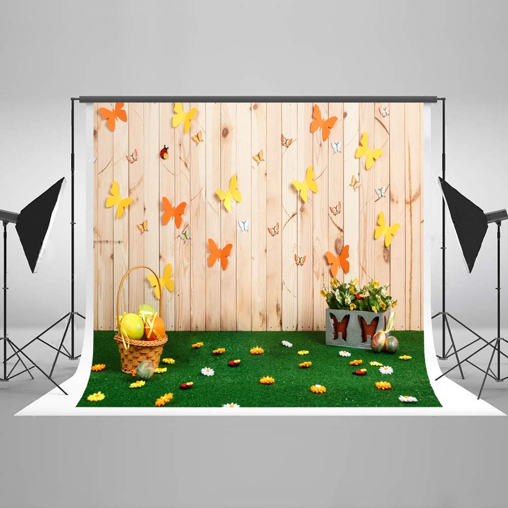 Kate 2,2x1,5m Fondo fotográfico para niños Fondo de Madera con Textura Microfibra Elemental Fondo de Dibujos Animados Flores de Mariposa Estudio de fotografía para niños Accesorios