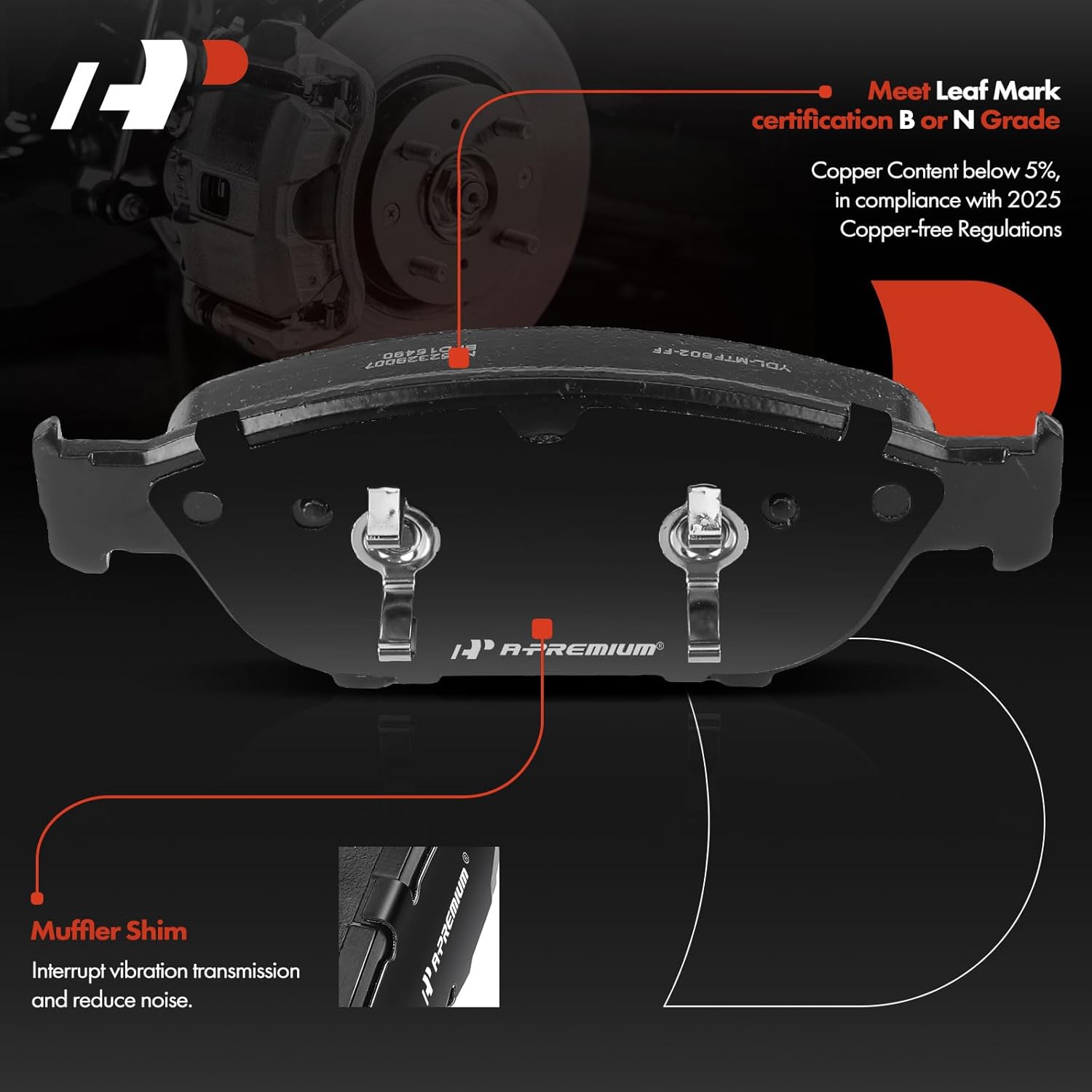 A-Premium Front Ceramic Brake Pads Set Compatible with Audi A6 2017-2018, A6 Quattro 2012-2019, A7 Quattro 2012-2018, A8 Quattro 2013-2018, S7 2015-2016, 2.0L 3.0L 4.0L, 4-Pack