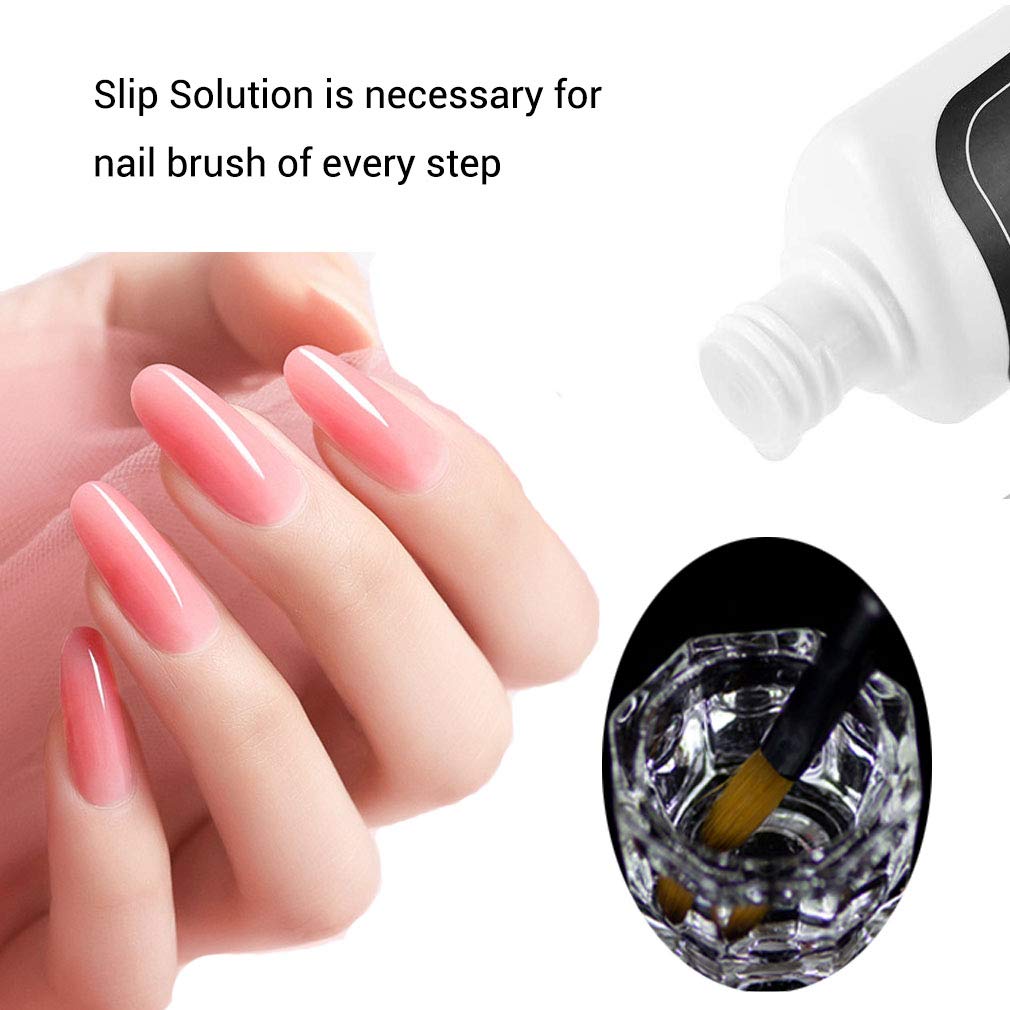 SUZO Polygel Liquid Slip Solution, Nail Polygel Extension Liquid - Anti-stick - Nail Slip Solution for Polygel, Polygel Application Solution with Brush & Crystal Cup for Poly Gel Nail Art DIY - 45ml