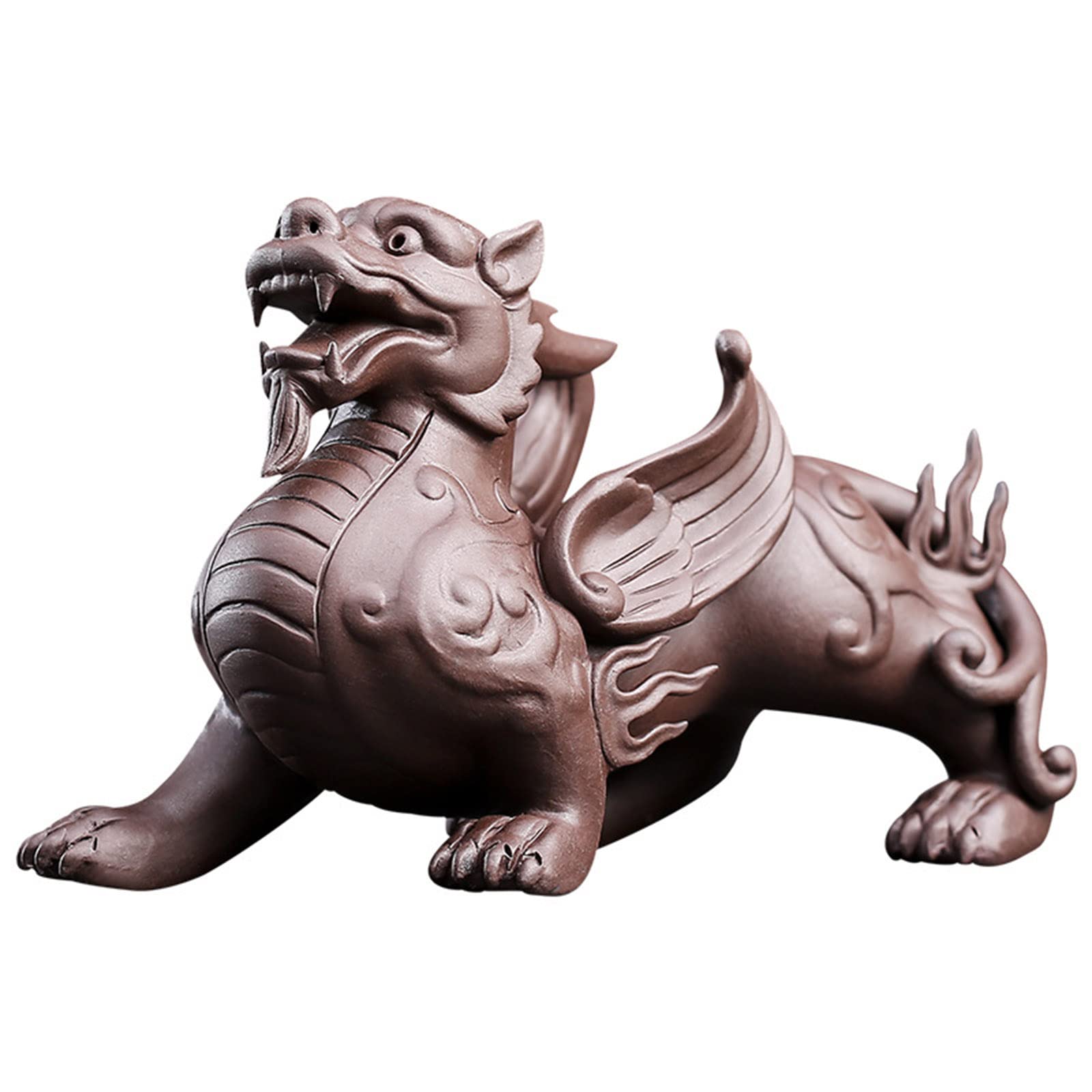 Chinese Feng Shui Beast Flying Pixiu Ornament, 2pcs Pi Xiu Sculpture Wealth Good Luck Statue, Purple Clay Kungfu Tea Tray Zisha Tea Pet Statues For Home And Office Handmade Gift