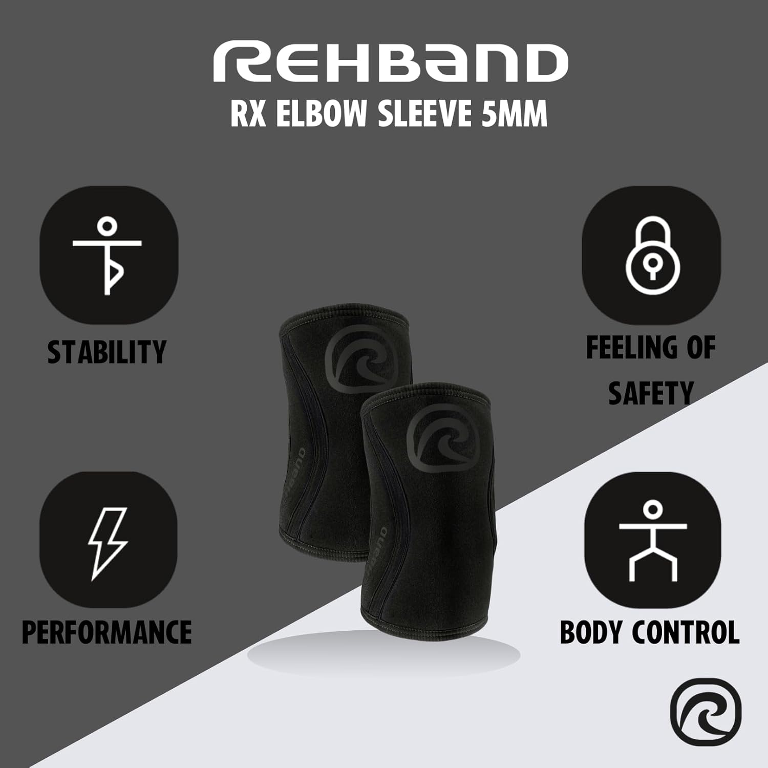 Rehband Elbow 5mm Compression Sleeve, Neoprene Elbow Sleeves for Weightlifting, Anatomical Design, Non-Slip & Close Fitting, Elbow Support Unisex, Colour:Carbon/Black, Size:Large
