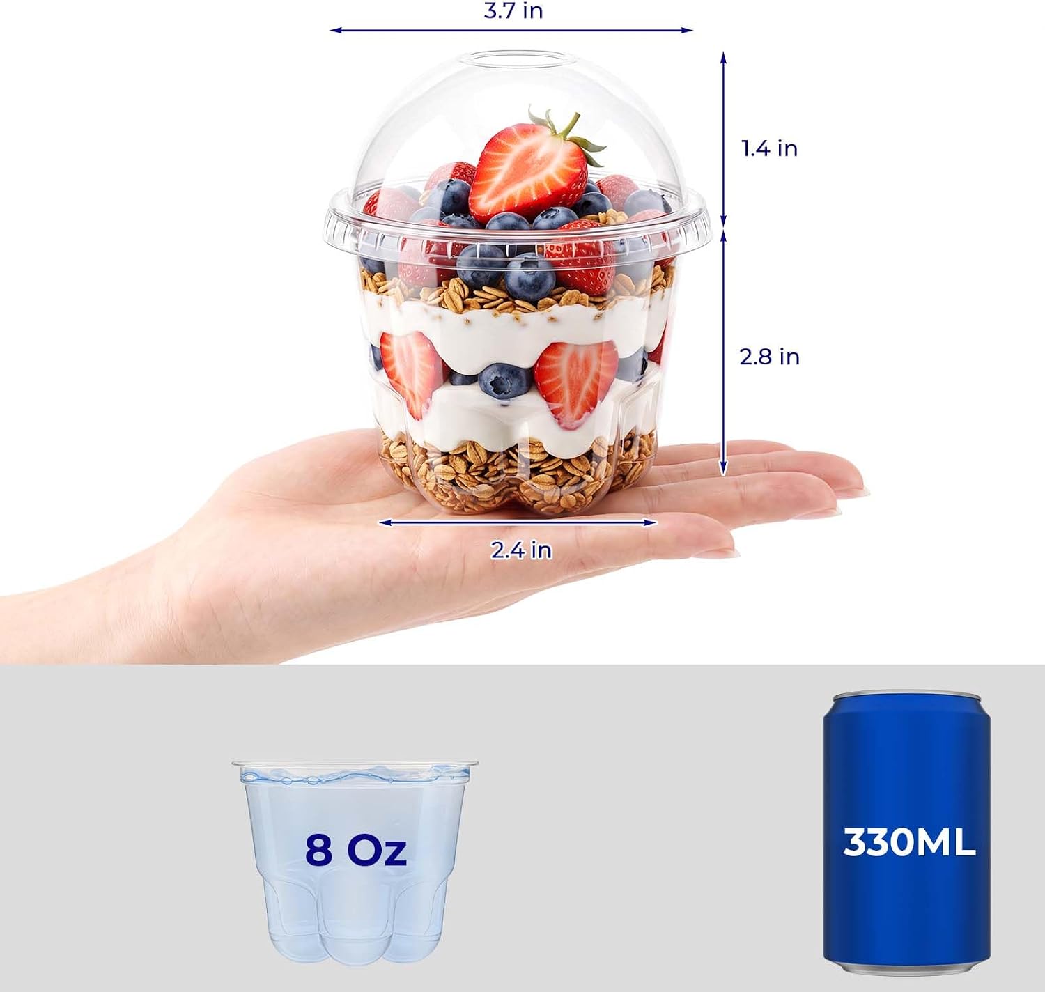 50 Sets 8 oz Clear Plastic Dessert Cups with Dome Lids No-Hole