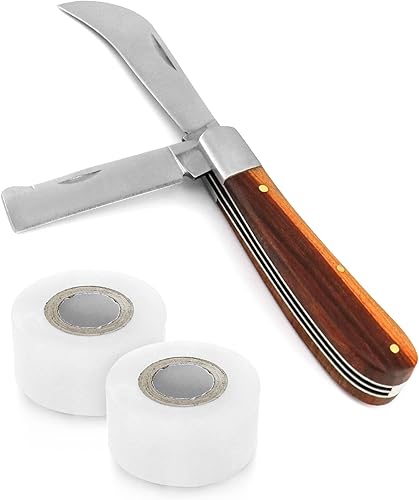 QWORK Cuchillo de jardinería de injerto, kit de injerto flexible, cuchillo de jardín de doble hoja para poda en ciernes, con 2 cintas de reparación