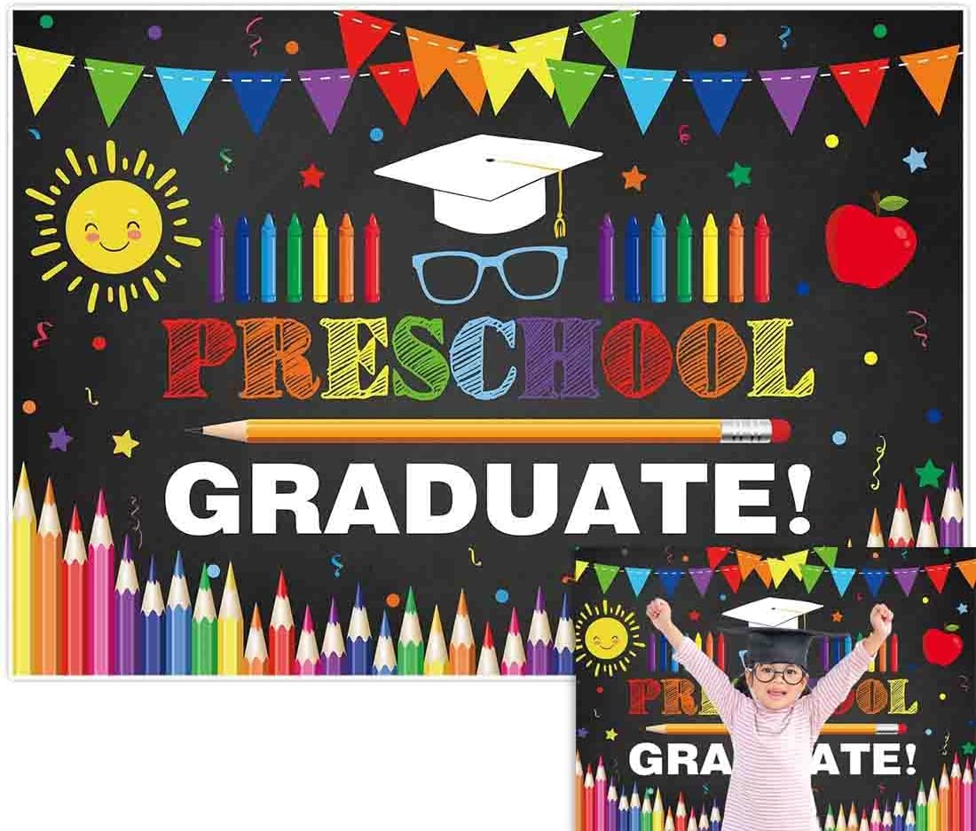 Allenjoy 82" x 59" Preschool Graduate Backdrop for Kids Photography School Prom Party Supplies Decoration Banner Kindergarten Pre K Congrat Grad Graduation Class of 2024 Ceremony Background Photobooth