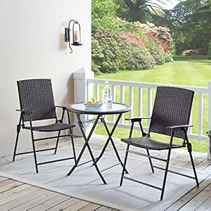 PDTXCLS TOMENGBEIAABBCC Rimba Outdoor 3 Pieces Wicker Folding Bistro Set, Balcony Table and Chairs Sets, Garden Backyard Furniture