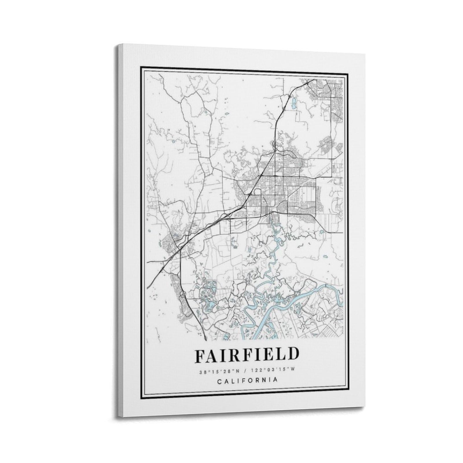 xiaoxiaoshen Fairfield California Map Canvas Poster Wall Art Prints Room Aesthetic Murals Bedroom And Living Decorations 20x30inch(50x75cm)