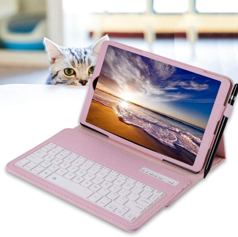 REAL-EAGLE Galaxy Tab A 10.1 2019 Keyboard Case(SM-T510/T515/T517, 2019 Version), PU Leather Case Cover with Detachable Wireless Keyboard for Samsung Galaxy Tab A 10.1 Inch, SM-T510 SM-T515/T517, Pink
