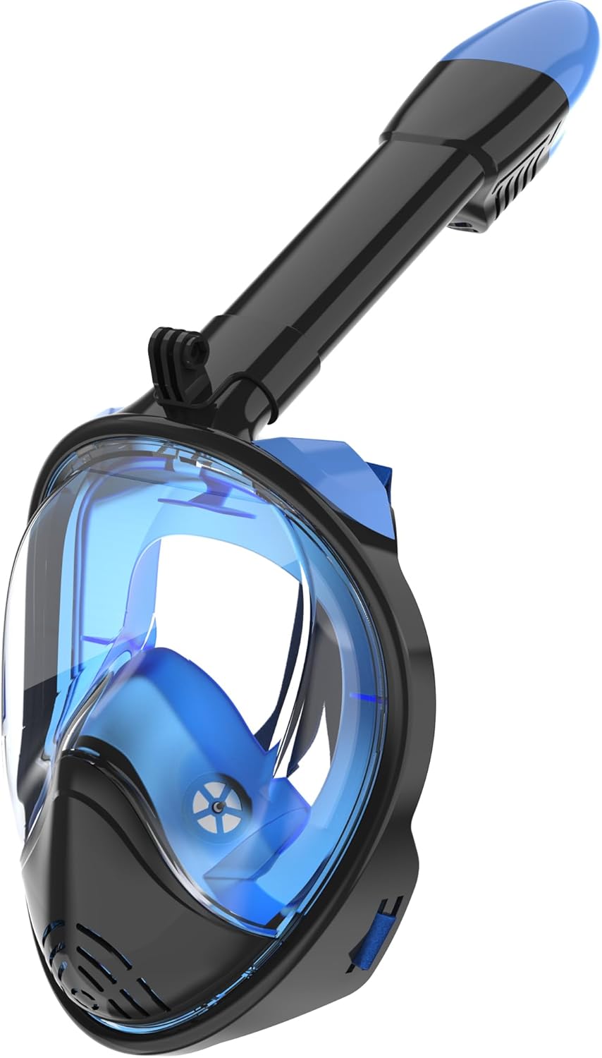 Full Face Snorkel Mask, Snorkeling Gear with Detachable Camera Mount,Panoramic 180 View, Anti-Fog Anti-Leak Snorkling Set for Man and Women