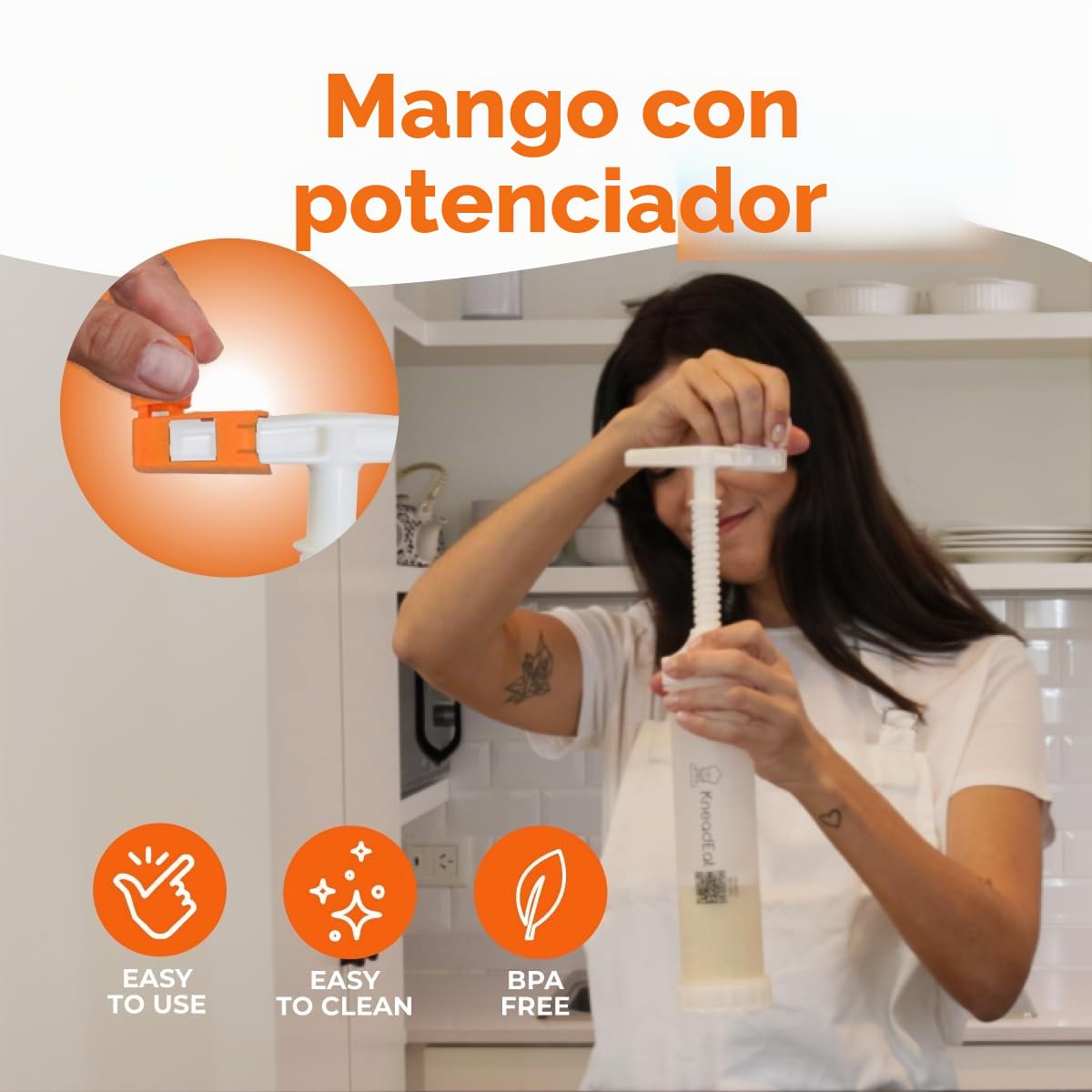 KneadEat Churro Maker - Kit de Churreera con mango impulsado por refuerzo - Bolsa de tuberías con aguja de relleno y receta QR para churros rellenos en casa y proyectos de horneado con niños - 3