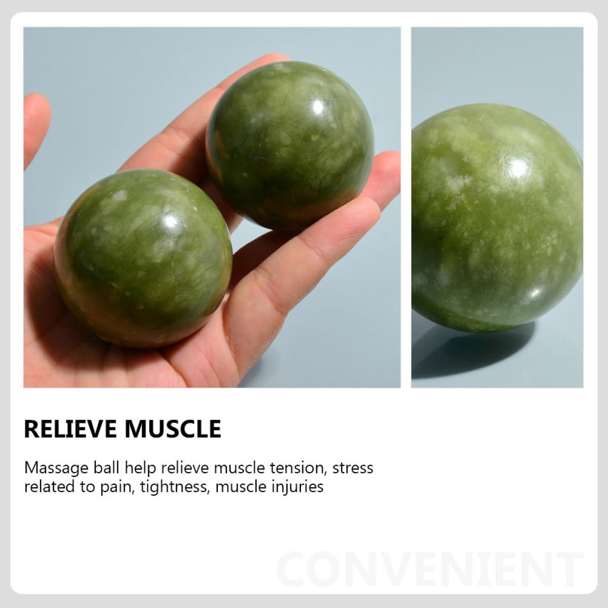 Jade Rolling Massage Balls 2Pcs Set Smooth Green Jade Hand Exercise Stress Relief Therapy Balls for Physical Therapy and Hand Strengthening