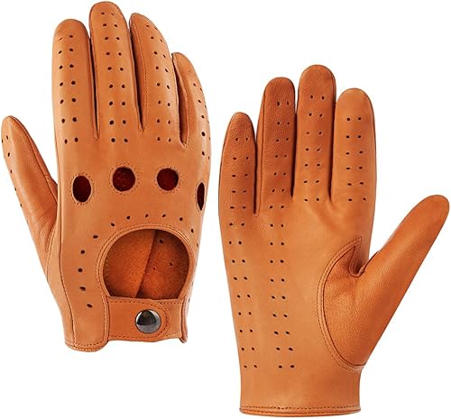 Harssidanzar Guantes de conducción de piel de cordero para hombre GM026