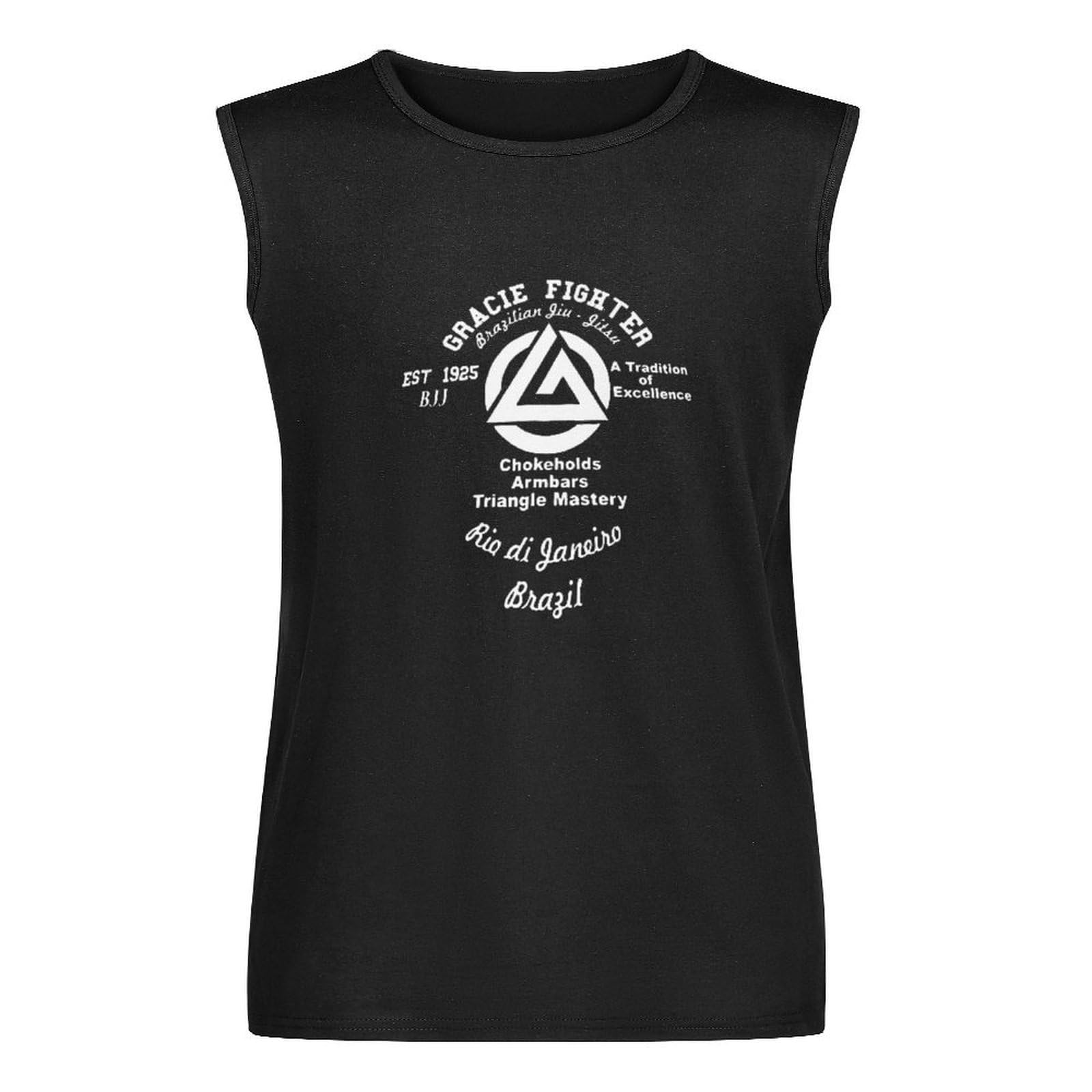 Sleeveless Gracie Fighter BJJ Brazilian Jiu Jitsu - Custom Men's Black T-Shirt Tee Black XL