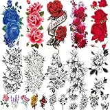 Jeefonna 21 Sheets Flowers Temporary Tattoos for Women, Waterproof Fake Tattoos Rose Peony Body Art