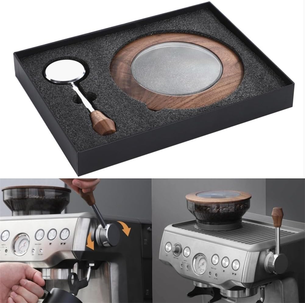 Coffee Machine Steam Lever and Walnut Dose Hopper Cover Replacement Parts fit for Breville 870 875 876 Espresso Machines Stainless Steel Silver Brown
