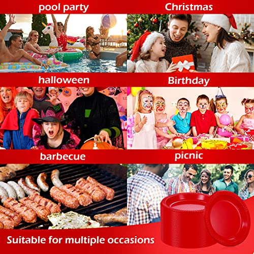 Mimorou 200 Pcs Red Disposable Plates Plastic 6 Inch Round For All Occasions Cake Bulk Special Events Christmas Dinner Picnic Birthday Travel Appetizer Party Supplies #TOP6