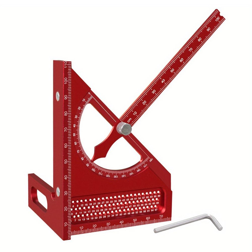 Yarryuter Woodworking Square Protractor Triangle Ruler Triangle Ruler with T-Shaped Marking Hole Red