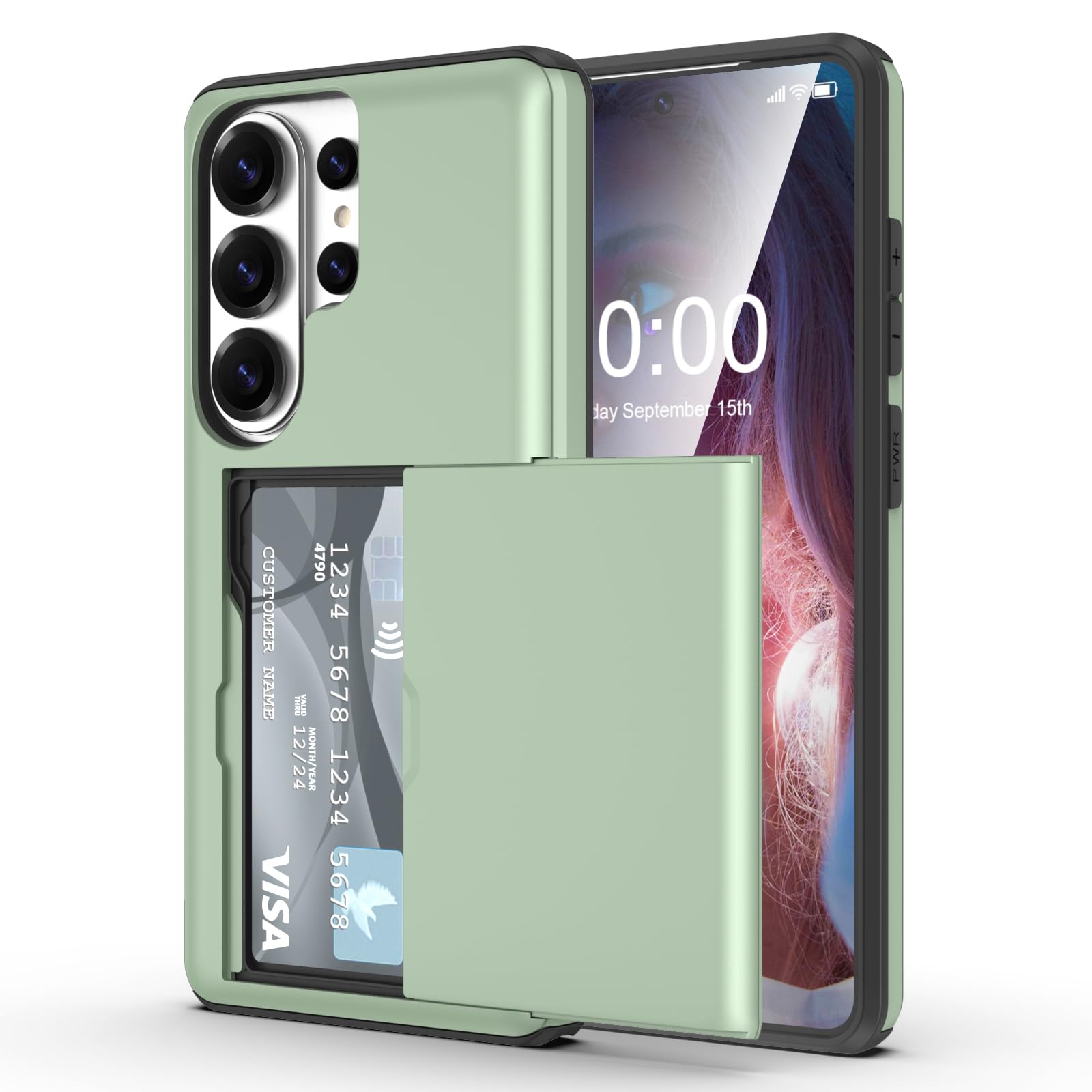 Compatible with Samsung Galaxy S26 Ultra Case Wallet with Card Holder Green | Shockproof Hard PC TPU S26 Ultra Phone Case Slide Flip Protective Cover for S26 Ultra