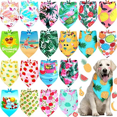 20 Pieces Summer Dog Bandanas Hawaiian Style Dog Bandanas Washable Fruit Dog Bandanas Triangle Dog Bibs PET Scarf Assortment Puppy Kerchief Accessories for Small Medium Pets Dogs Cats (X-Large)