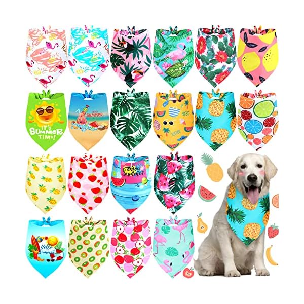 20-Pieces-Summer-Dog-Bandanas-Hawaiian-Style-Dog-Bandanas-Washable-Fruit-Dog-Bandanas-Triangle-Dog-Bibs-PET-Scarf-Assortment-Puppy-Kerchief-Accessories-for-Small-Medium-Pets-Dogs-Cats-X-Large Make Your Pet the Star of the Beach with Hawaiian Style Dog Bandanas