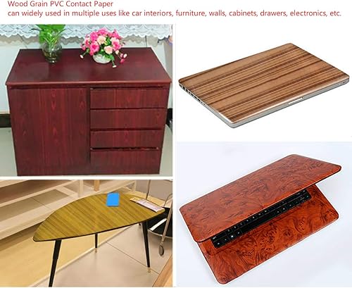 Miniatura 5 de Papel de contacto de grano de madera autoadhesivo brillante PVC rollo de película de vinilo para interiores de automóviles, muebles, armarios, papel