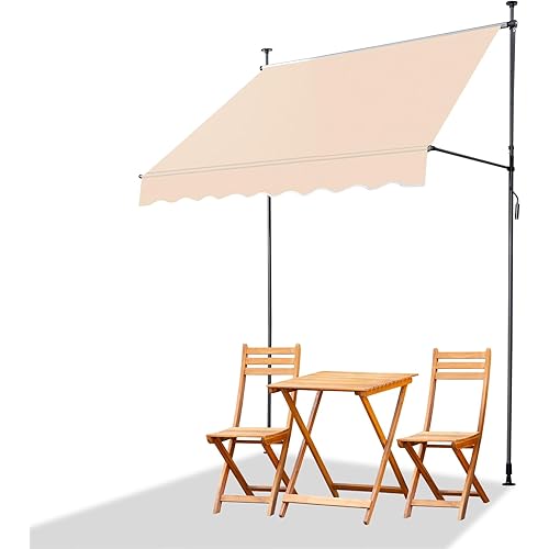 VINGLI Manual Retractable Awnings for Patio, 78"x118" Patio Awning Window Awning Exterior Adjustable Door Canopy with UV Protection for Backyard, Garden, Balcony (Beige, 47" roll Out)