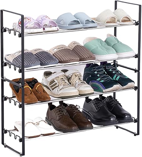 Miniatura 2 de L&H UNICO Zapatero de metal ajustable de 4 niveles, pequeño, acero, capacidad para hasta 12 a 16 pares, expandible, apilable, negro
