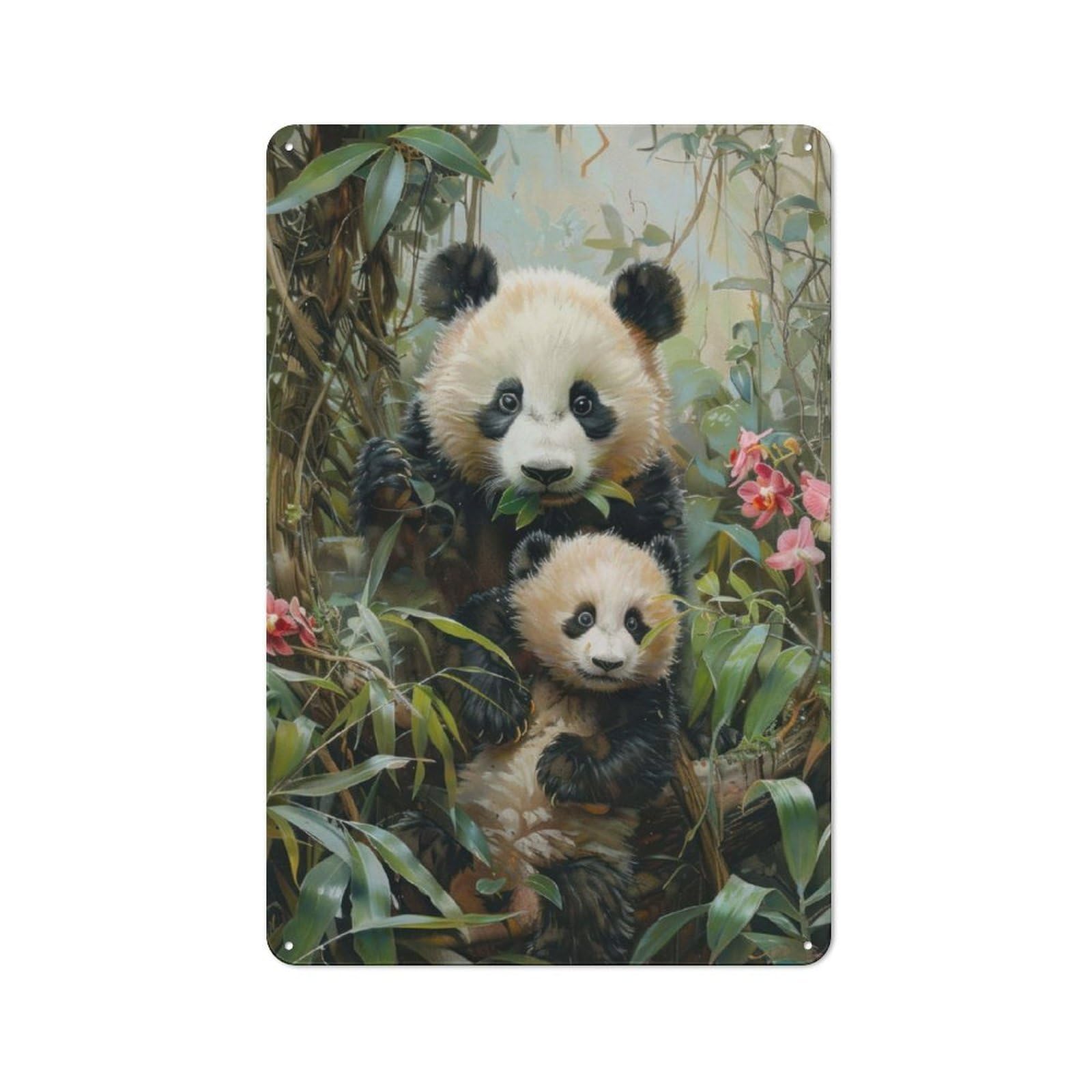 Junmoney Pandas And Orchids For Garden Room Or Summerhouse, Retro Metal Sign 30X20cm, For Metal Sign Collectors, For Vintage Wall Decor Fans