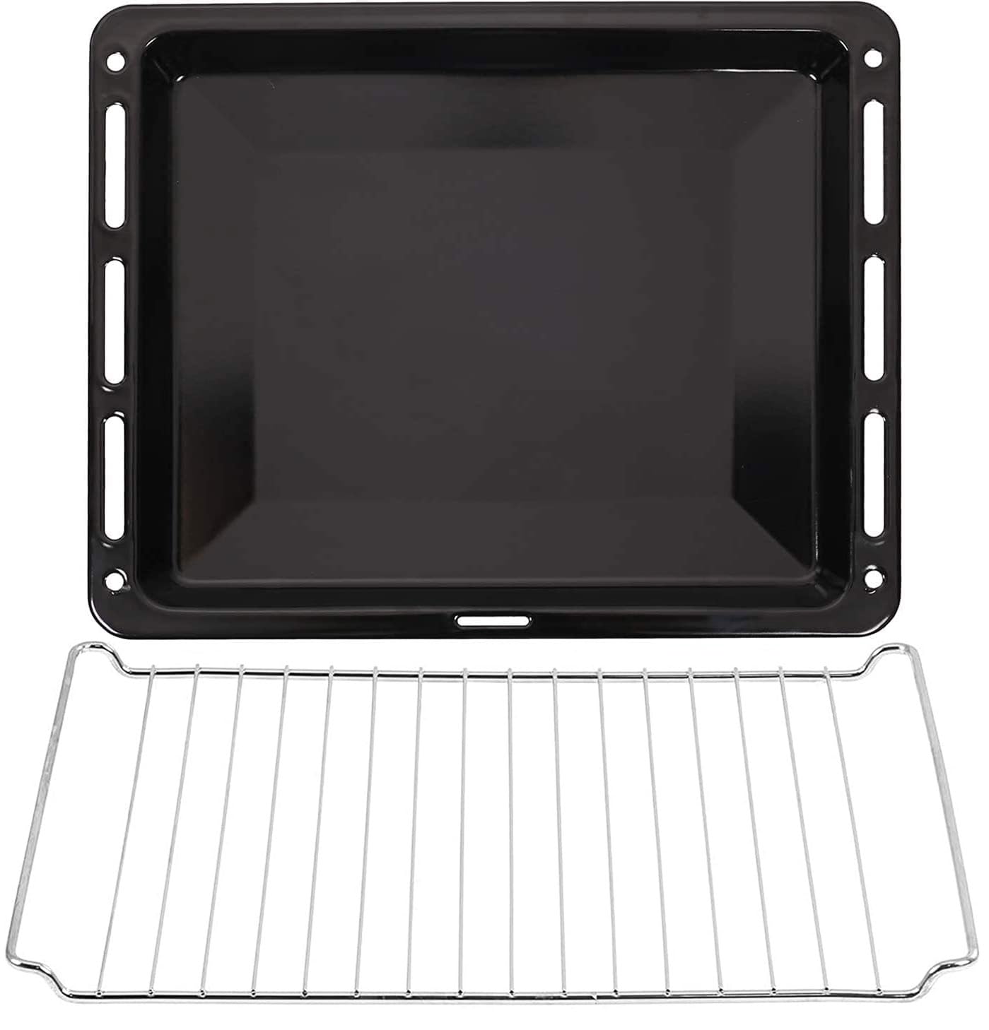 ICQN Backblech & Gitter Set 460 × 370 × 30 mm, Kompatibel mit Beko, Bosch, Grundig & Samsung, Emailliertes Backblech & Verchromtes Gitter