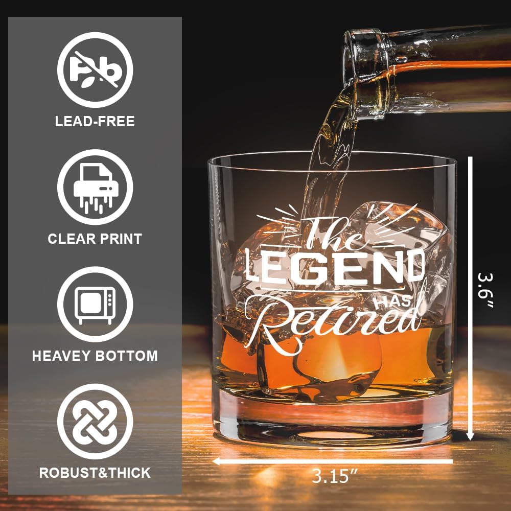 Fatbaby Funny Retirement Gifts For Coworker Men,The Legend Has Retired Whiskey Glasses,Humorous Retirement Gifts For Grandpa Dad Boss Old Fashioned Wine Glass 10 OZ - Image 4