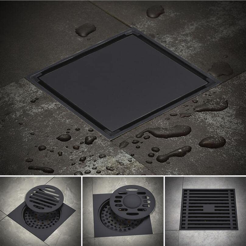 Filtro Ducha Pelos Desagüe de suelo desodorante de estilo europeo de latón negro, rejillas de gran desplazamiento Invisible lavadora de baño residuos de suelo Colador de Fregadero de Cocina ( Color :