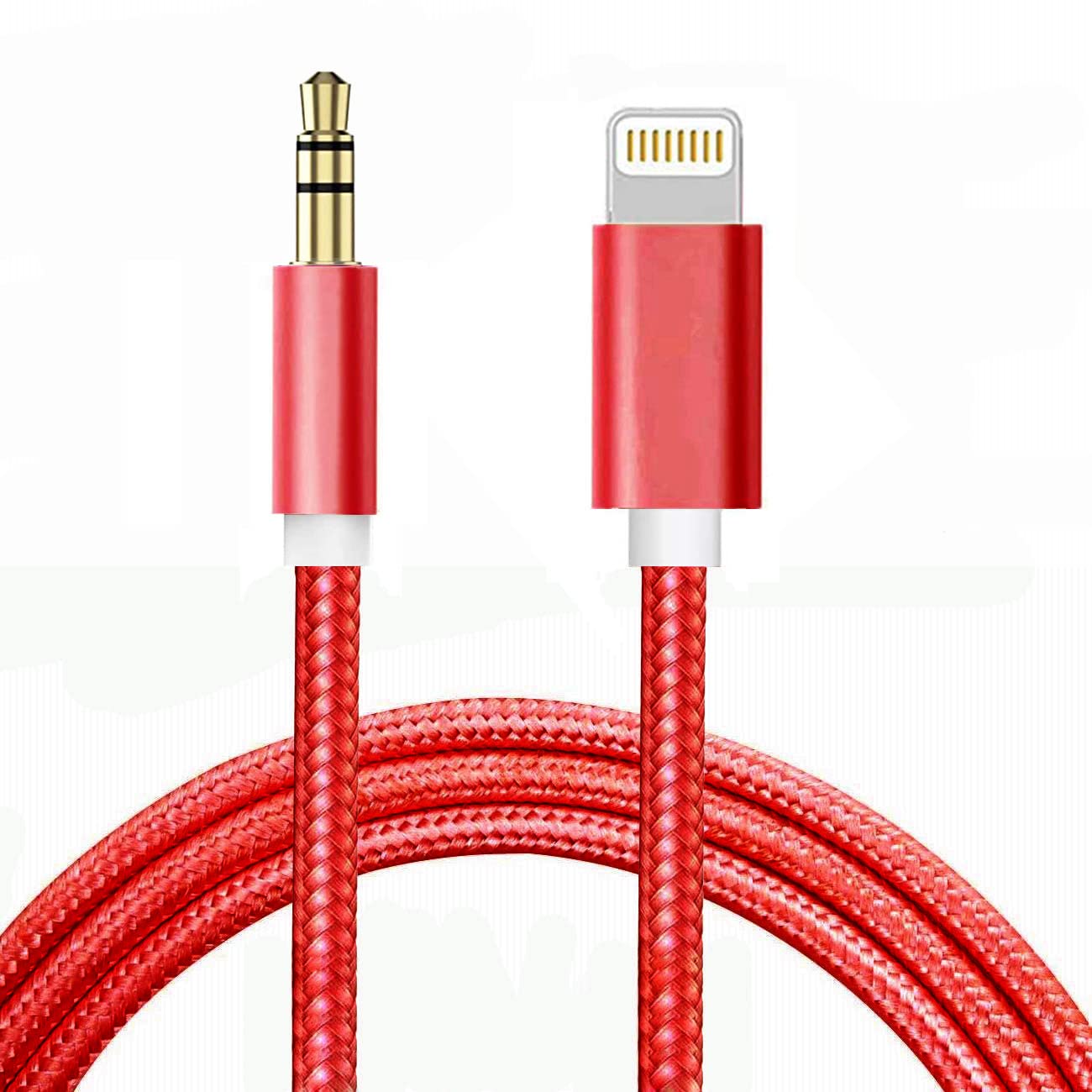 Aux Cord for iPhone, Lightning to 3.5mm Audio Nylon Braided Cable for iPhone 13 12 11 XS XR X 8 7 6 iPad iPod to Car/Home Stereo/Headphone/Speaker, Apple MFi Certified Headphone Jack Adapter (Red)