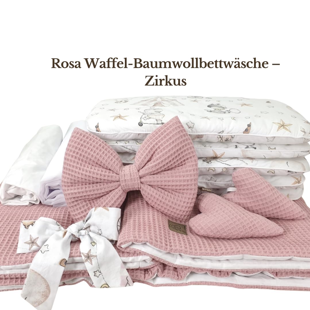 Moisés blanco con estructura, dosel colchón y ropa de cama de tela de gofre, ruedas silenciosas (rosa - conejito)