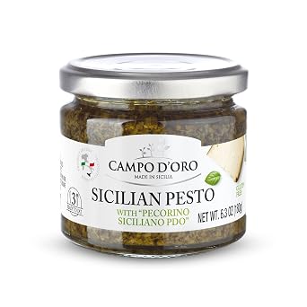 CAMPO DORO | PASTA SAUCE 180 Gr., Pesto sauce with Italian Pecorino Cheese PDO, basil sauce and persil. Italian pasta sauce & sicilian pesto sauce. Rustic tins,sauce for your recipes 100% made in italy