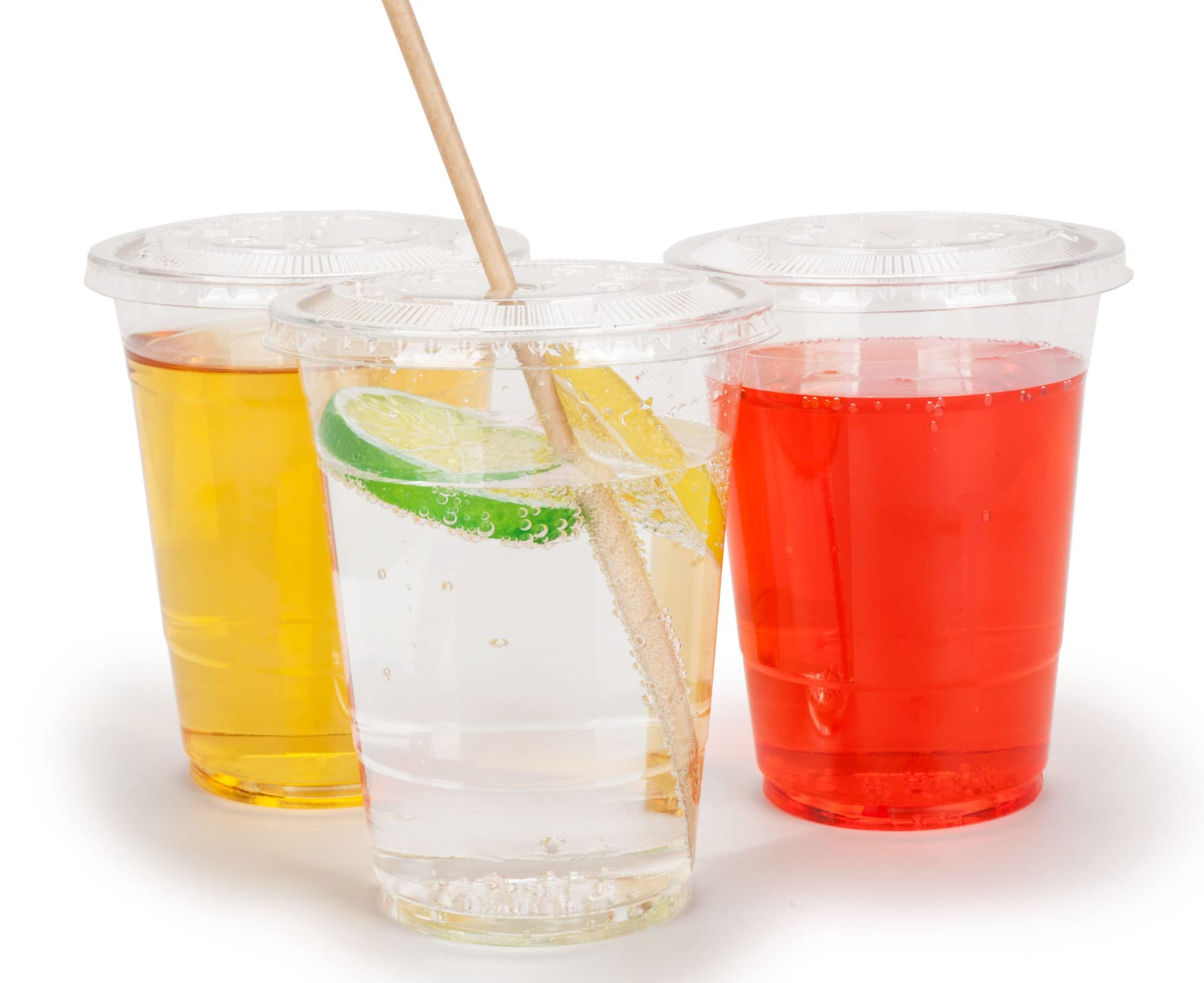 Golden Apple Cup series, 16oz-50sets Clear Plastic cups with Flat lids X hole, BPA Free