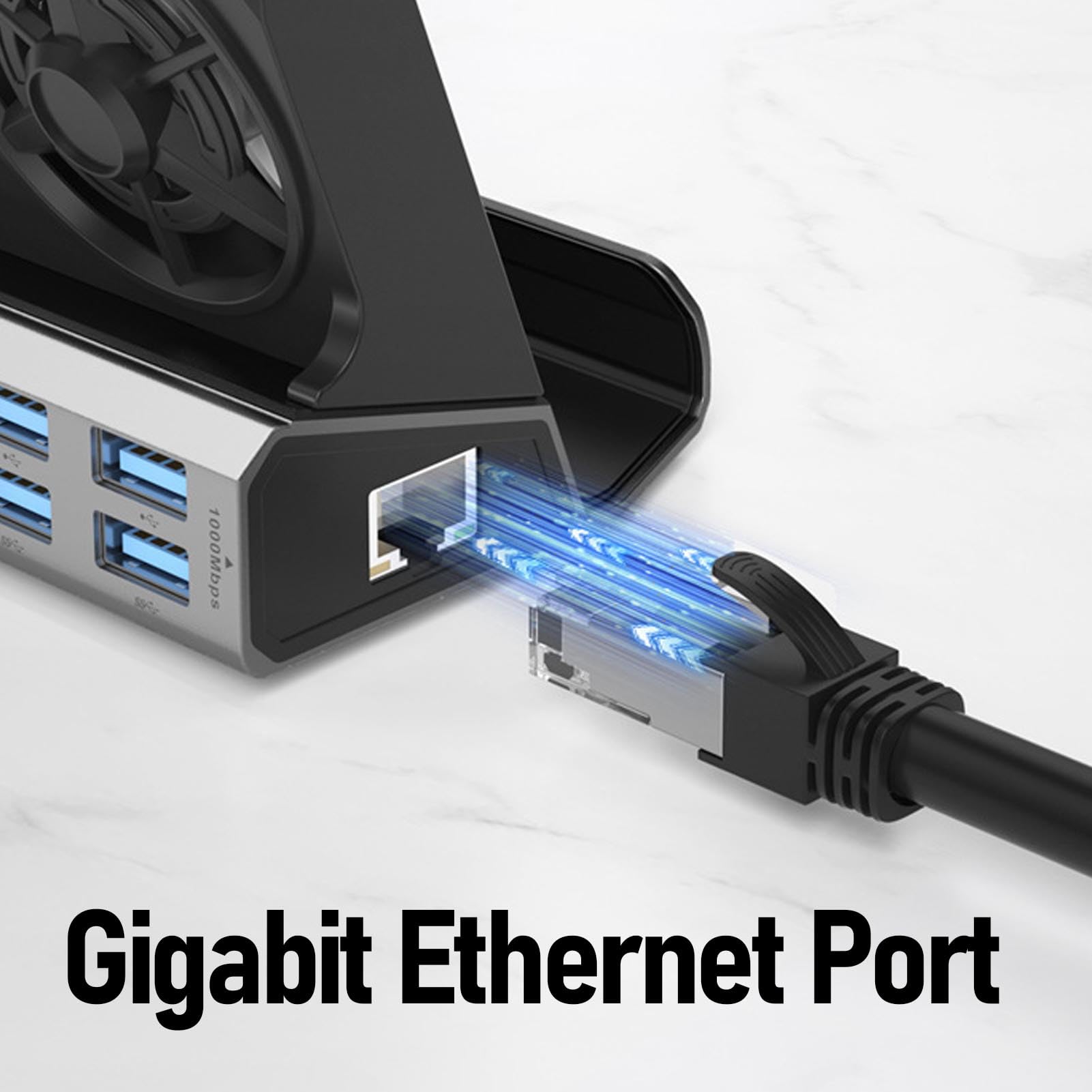 PUSOKEI Stacja Dokująca USB C 9 W 1 z Wentylatorem Chłodzącym do Steam Deck i ROG Ally, Podstawka Dokująca Steam Deck z 4K 60 Hz, Gigabit Ethernet, 3 USB3.0, 3 USB2.0, 100 W PD
