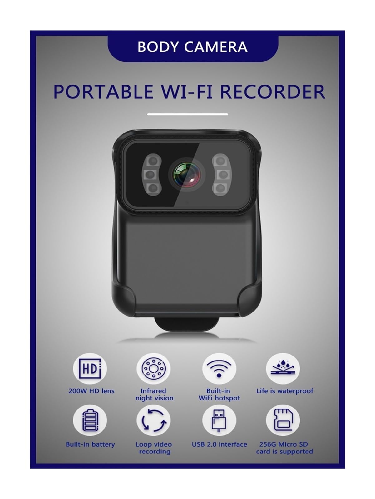 Fotocamera corporea, 1080P HD portatile Body Action Camera, DV Camcorder Registrazione in loop, Supporto TF Card Night Vision Cam Video MP4(Camera Add 128GB)