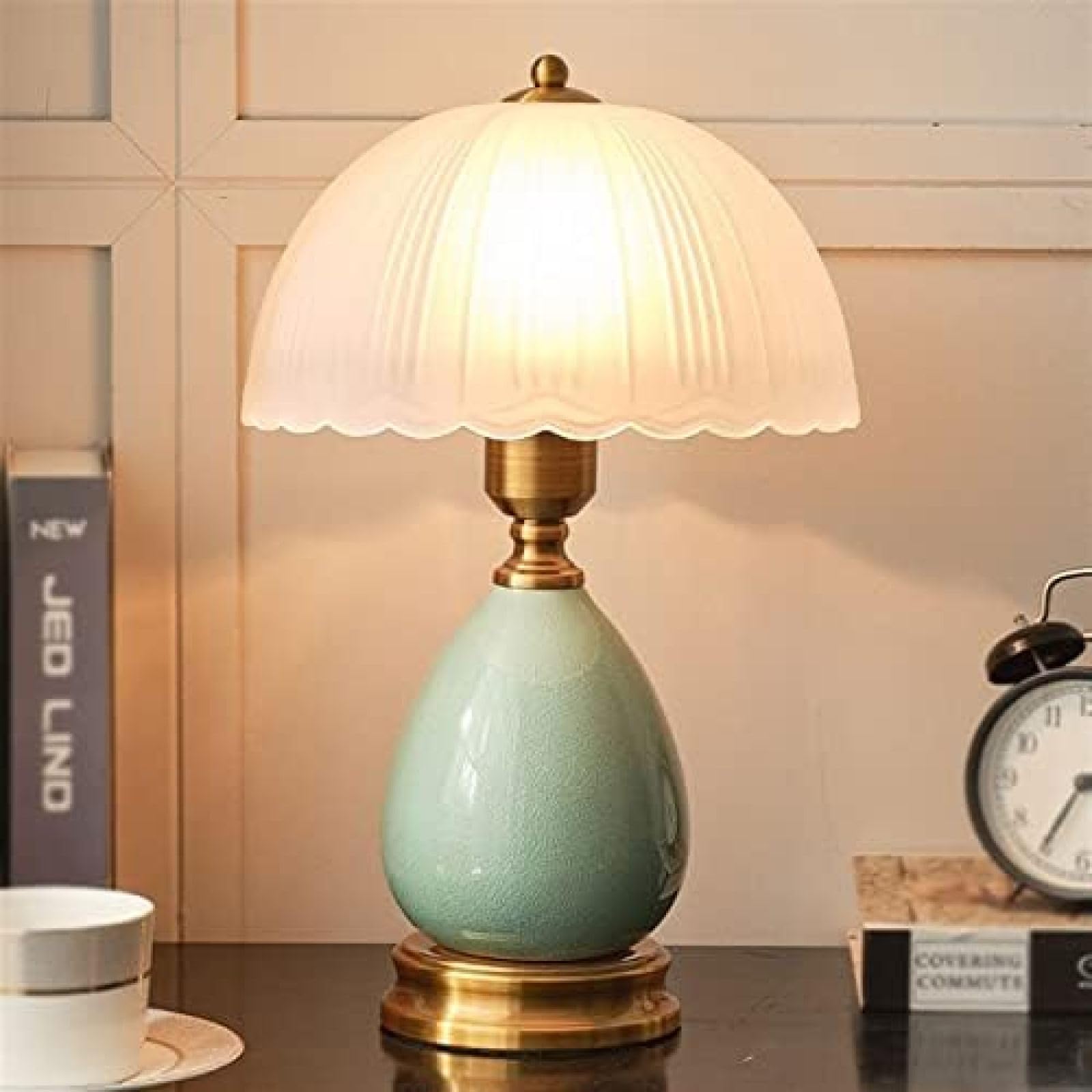 Lámpara de Noche Lámpara de Mesa de cerámica Moderna Simple Lámpara de Noche de Dormitorio práctica Pantalla de Vidrio Lámpara Decorativa Interior Lámpara de mesita de Noche