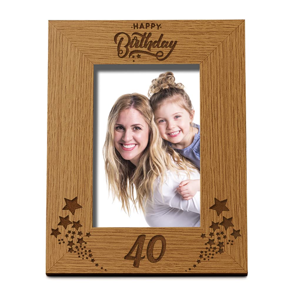 Happy 40th Birthday Portrait Photo Frame Star Design Gift (4 x 6 Inch)