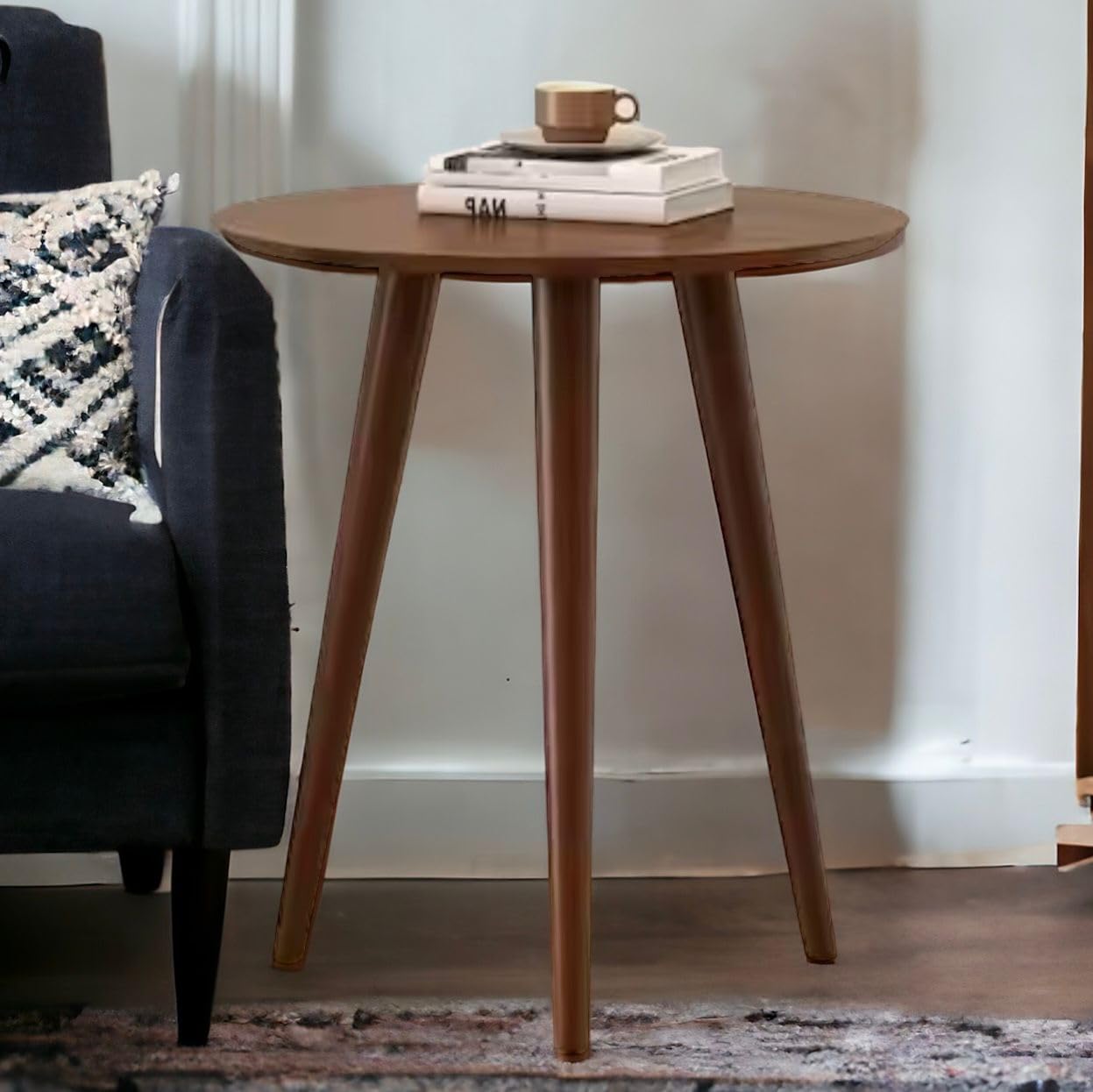 Amazon Brand - Umi Wooden Twist Oslo Foldable Round Side Table Rustic Scandinavian Design for Bohemian Home Decor Embrace The Warmth of Mango Wood and Elevate Your Space with This Timeless Piece