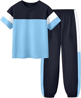 Boys Clothes Size 4-12 Short Sleeve Color Block T-shirt and Long Pants 2PCS Spring Boys Outfits