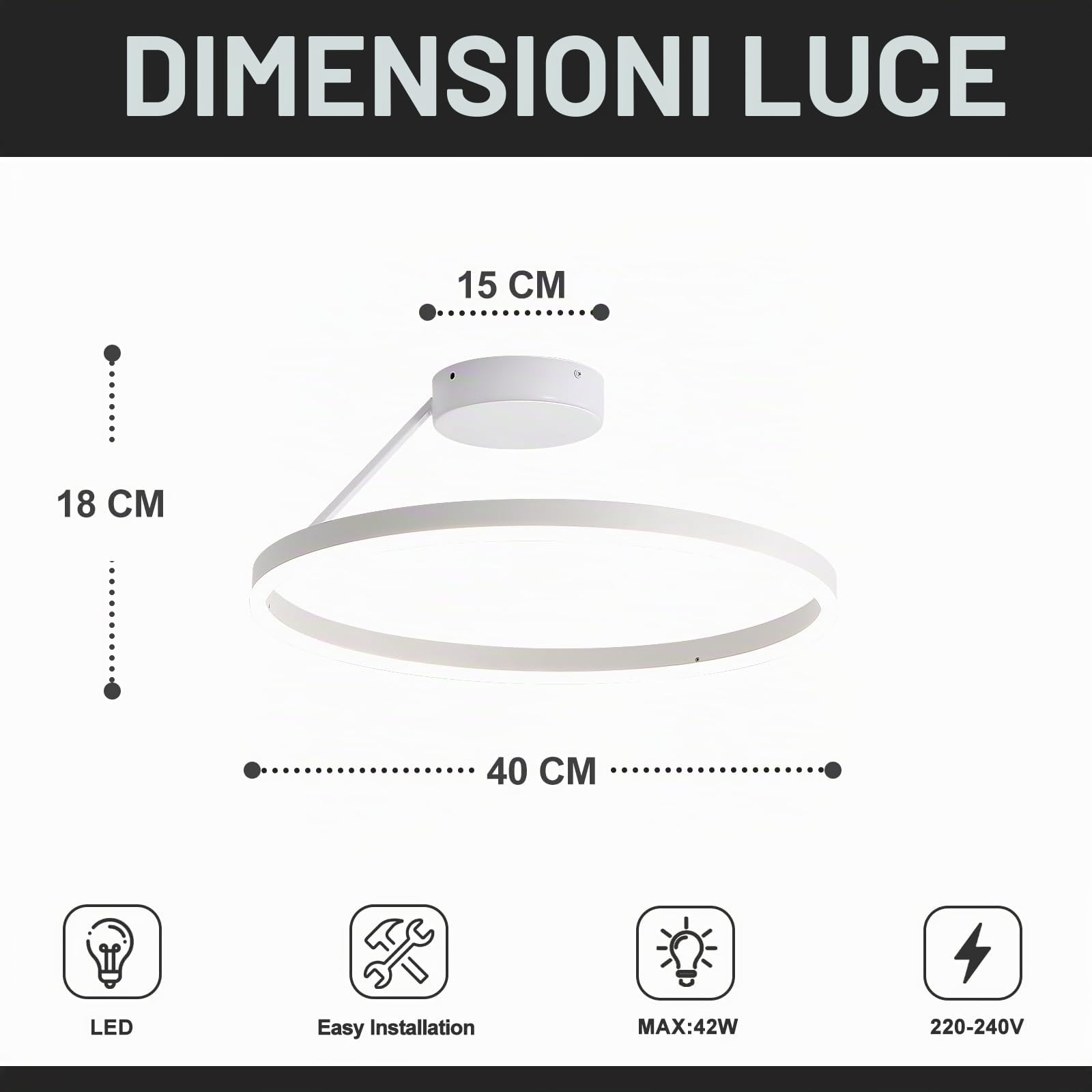 Plafoniera Circolare Lampadario Circolare a LED Lampadari Moderna Semplice Plafoniere Bianco Luce Calda Adatta per Soggiorno Sala da Pranzo camera da Letto Cucina Corridoio Ingresso 40cm
