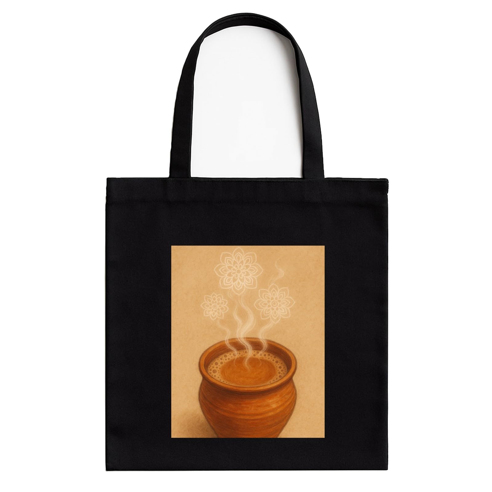 Chai Mandala Art Tote Bag for Women | Front A4 Size Printed Pocket | 16x14 Inch Handcrafted Cotton Bag | Spiritual Design with Reinforced Handles