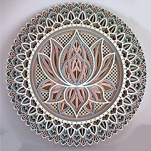 Decorazione da Parete in Metallo con Mandala, Decorazione da Parete con Fiori di Loto Colorati, Decorazione da Parete per Yoga, Ornamenti Floreali in Metallo per Interni ed Esterni, B, 17,7 Pollici