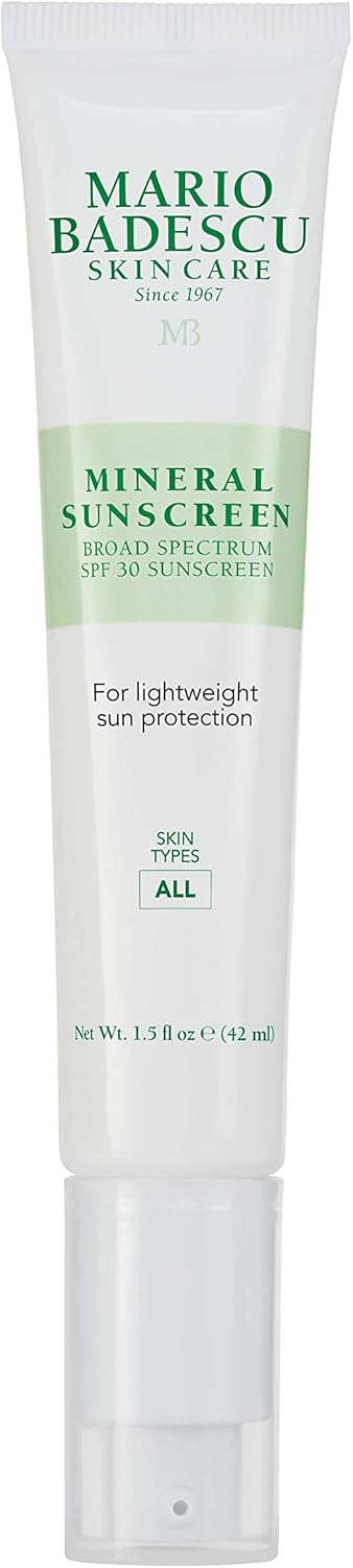 Mario Badescu Mineral Sunscreen SPF 30 for All Skin Types | Reef Safe, Oil-free Moisturizer Formulated with Zinc Oxide, Hyaluronic Acid & Antioxidants | 1.5 Fl Oz