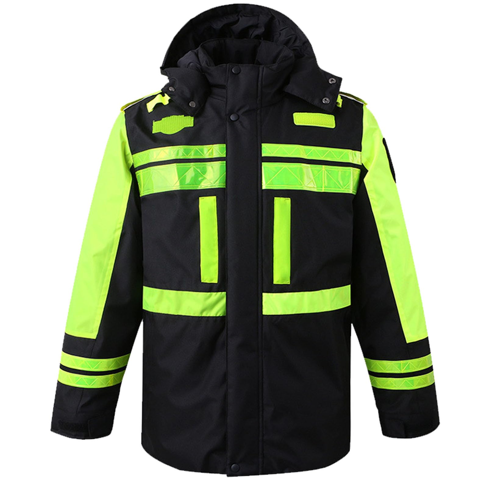 Chaqueta Workshell de Alta Visibilidad Cintas Reflectantes Cortavientos Impermeable con Capucha Sweatshirt Chaqueta Sudadera con Cintas Reflectantes,L,Black