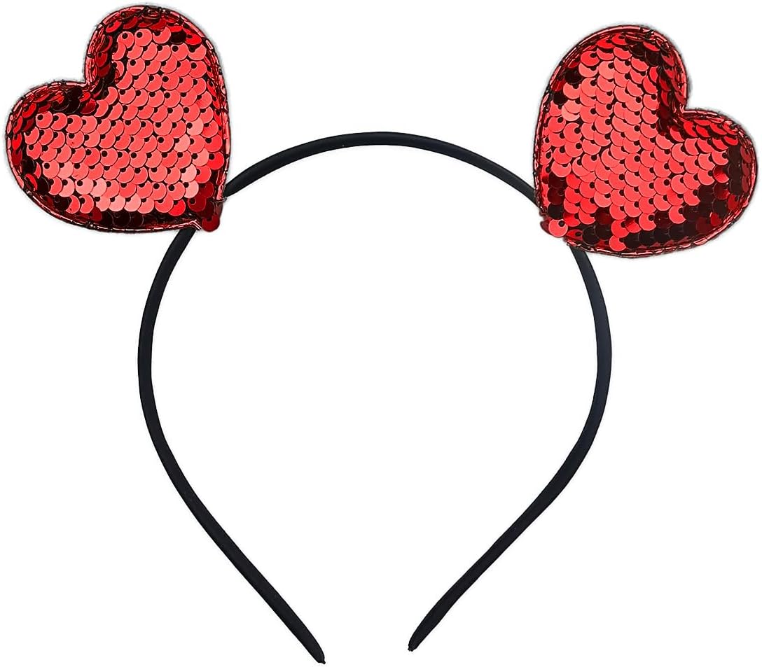 Doneace Red Valentine's Day Heart Headband Hair Band Red Sequin Love Hair Hoops Glitter Heart Shaped Hair Accessories Headdress For Women Girls New Year Holiday Wedding Birthday Party Gift